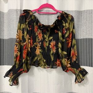 By Together Black floral shoulder-less top